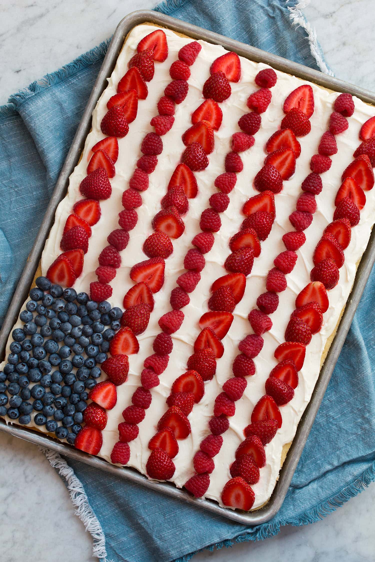 American Flag Cake with Cream Cheese Frosting and Fresh Berries