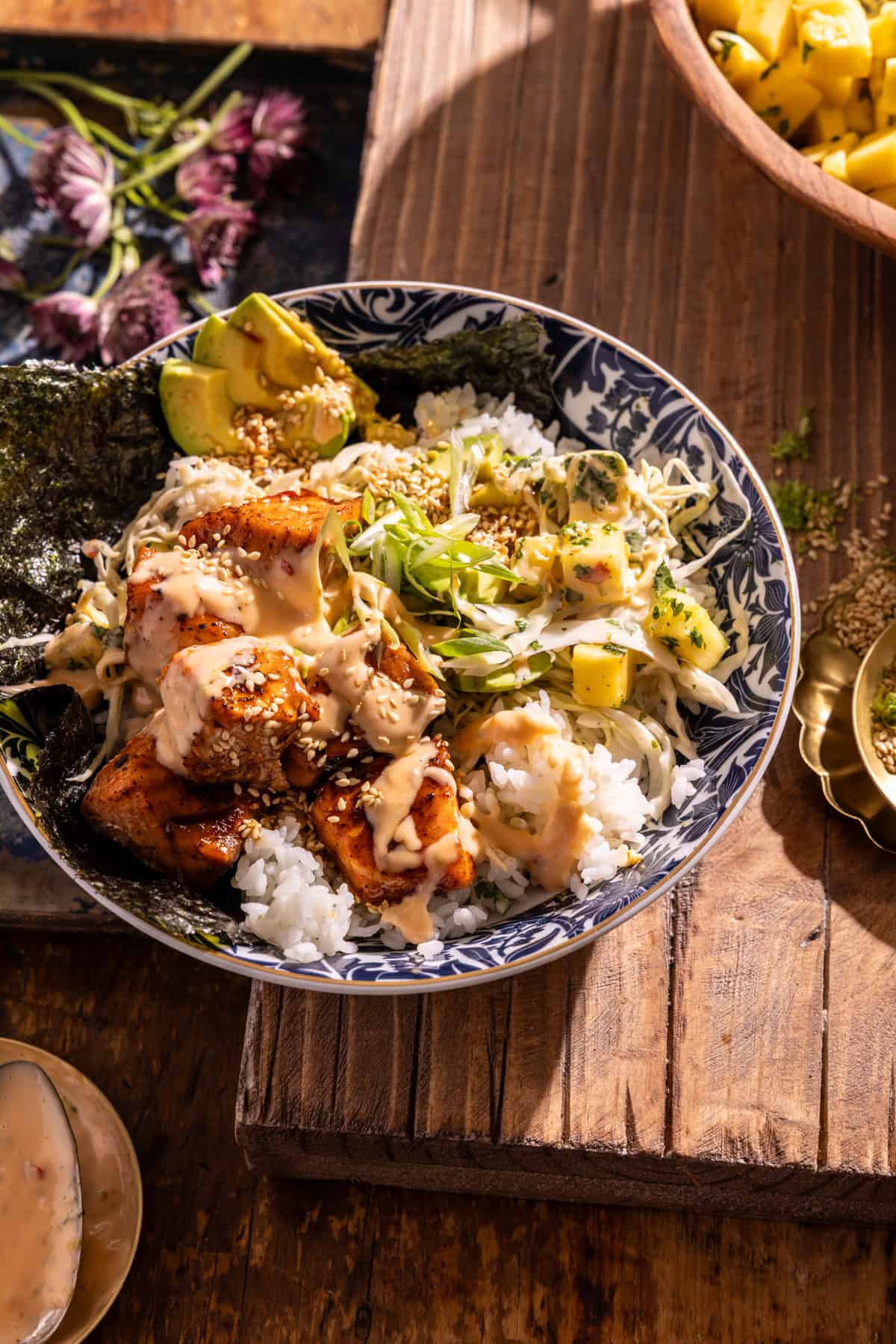 Bang Bang Salmon Bowls with Pineapple Slaw