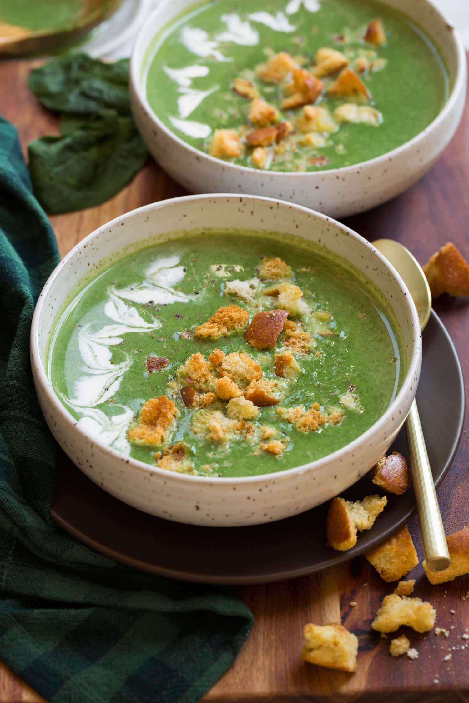 Cream of Spinach Soup with Homemade Croutons