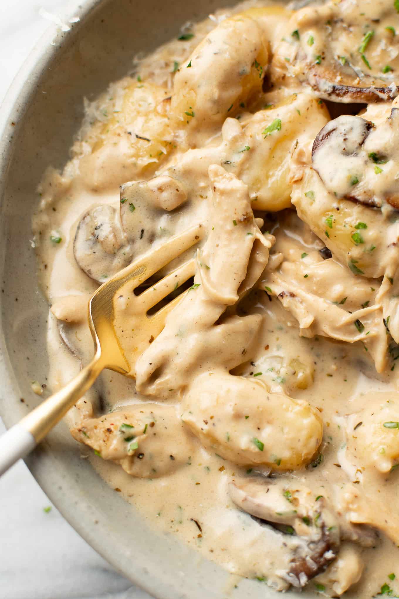 One-Pan Chicken Mushroom White Wine Gnocchi