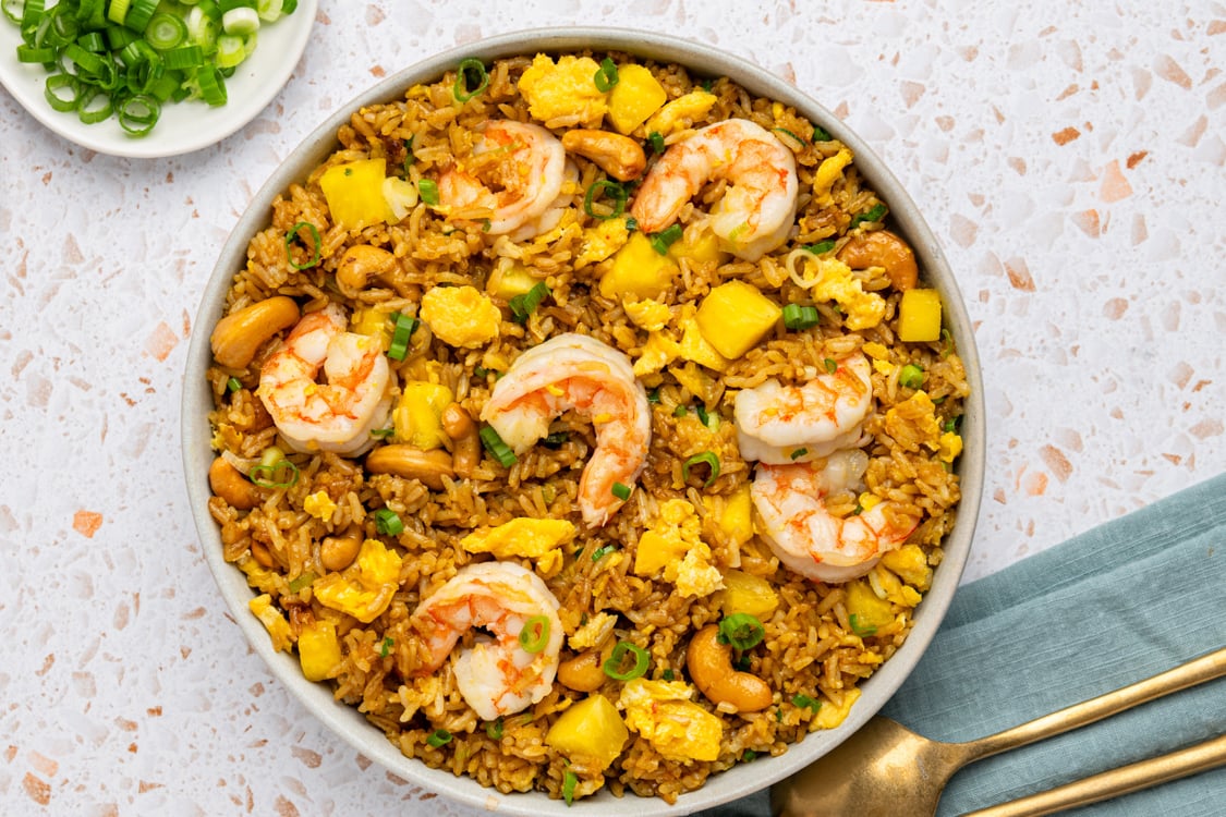 Pineapple Fried Rice with Shrimp, Eggs, and Cashews