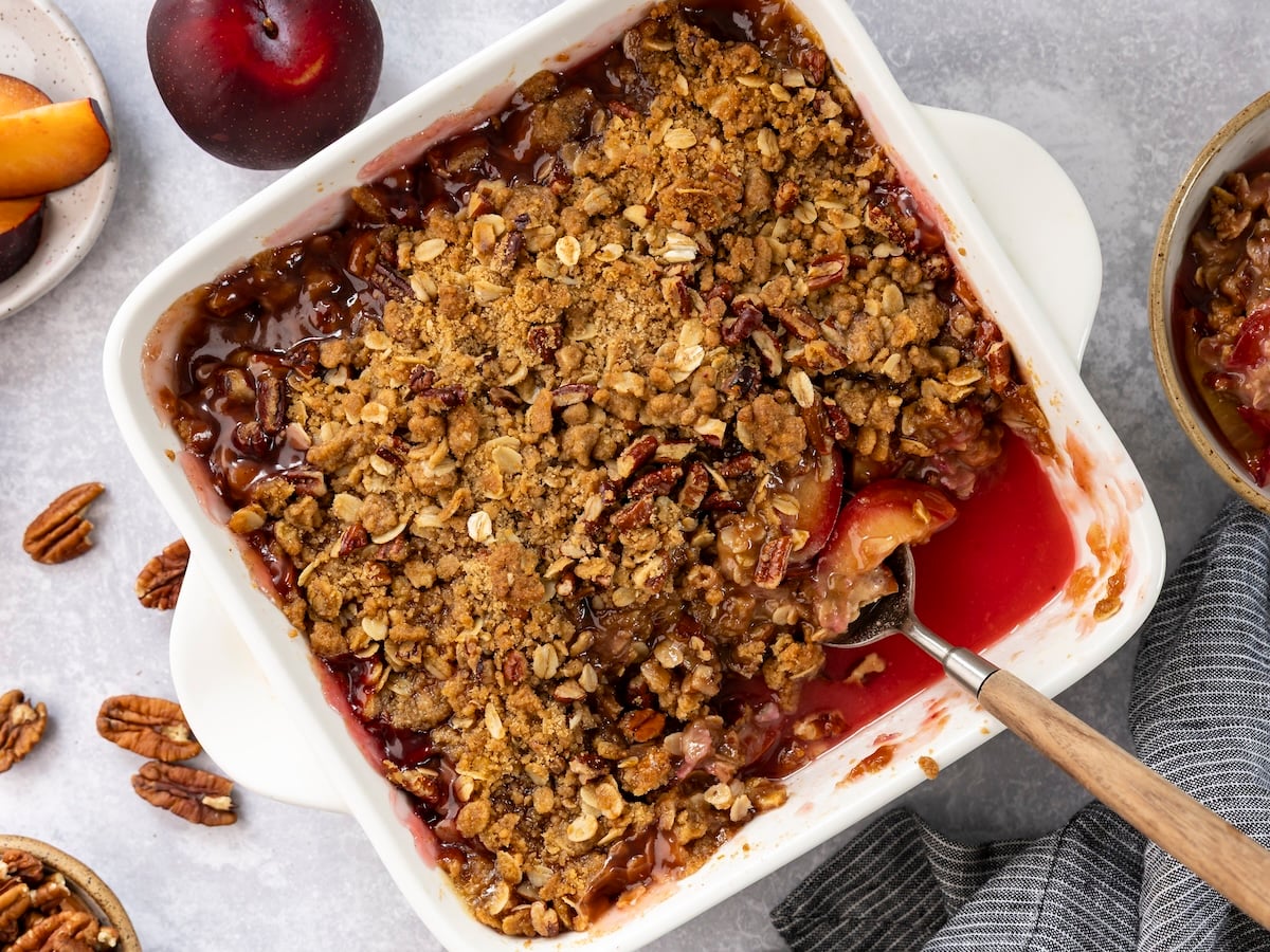 Plum Crisp with Oat and Pecan Streusel Topping