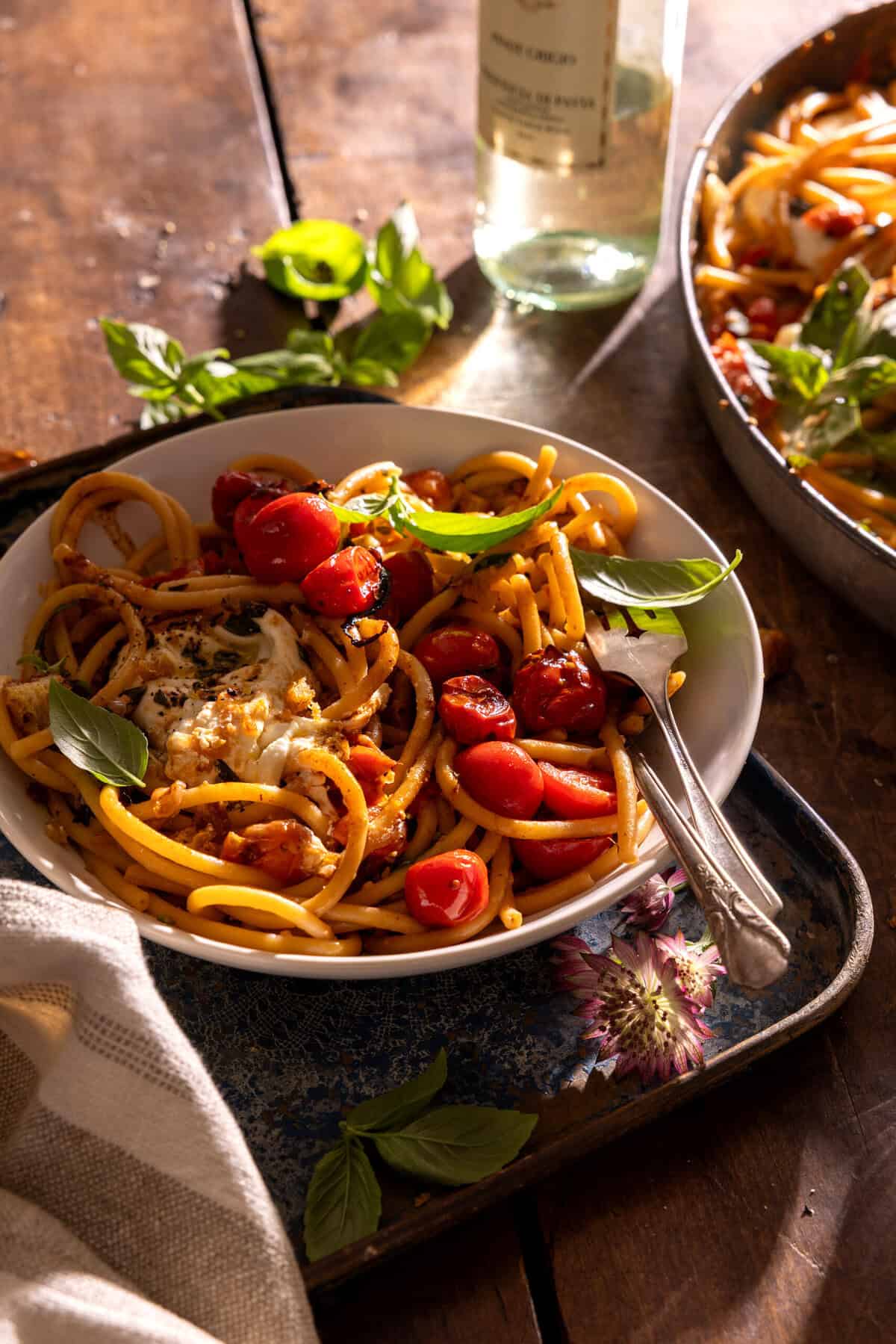 Skillet Burst Cherry Tomato White Wine Garlic Pasta