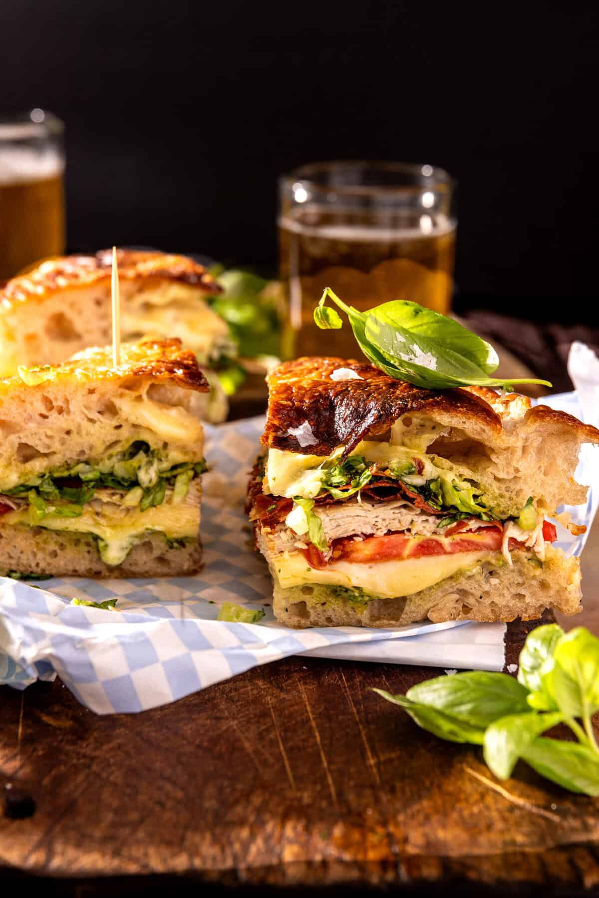Turkey Muenster Focaccia Melt with Garlic Pesto Mayo