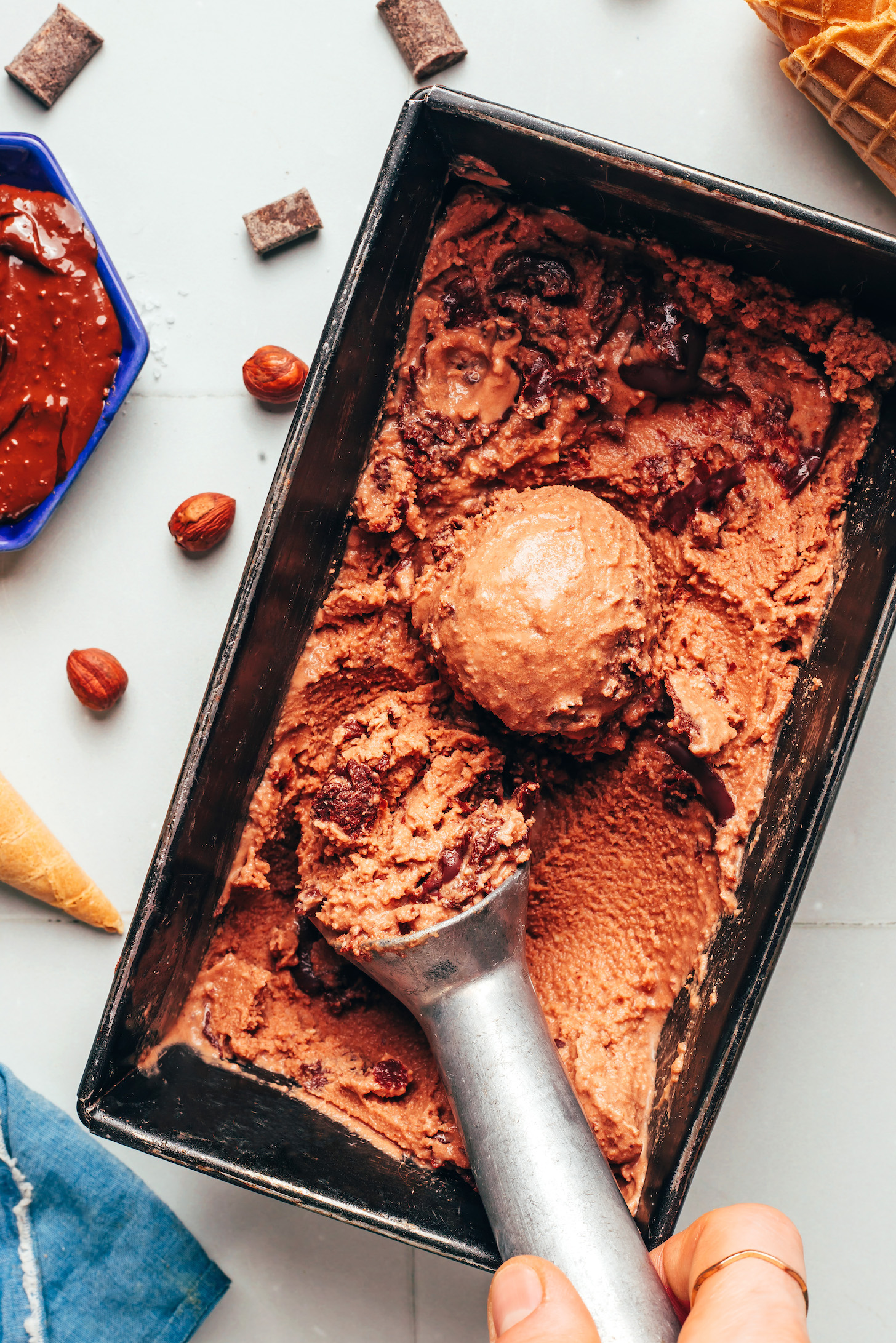 Vegan Nutella Ice Cream with Chocolate and Hazelnuts
